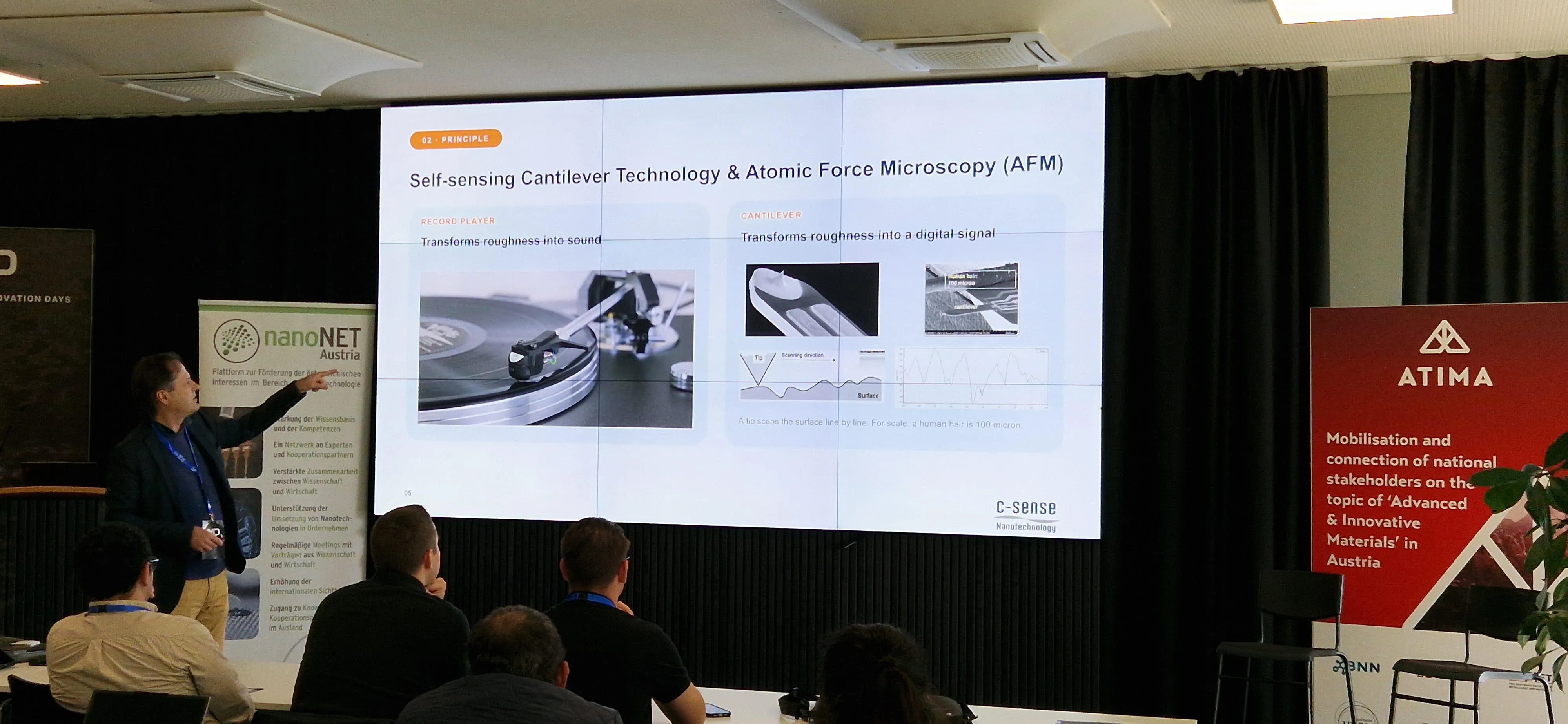 Thomas Fiedler presenting self-sensing cantilever technology at the 27th nanoNET-Austria Meeting